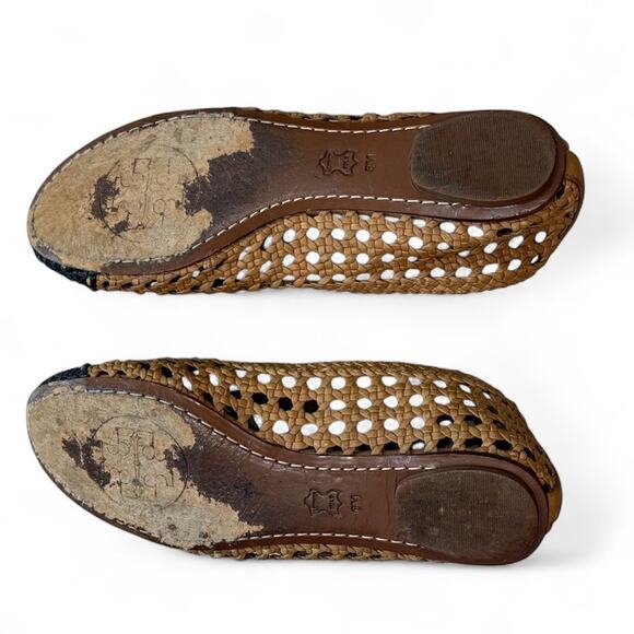 Tory Burch 6 Carlyle Woven Leather Ballerinas Ballet Flats Black Tan Logo Bow - Picture 12 of 14